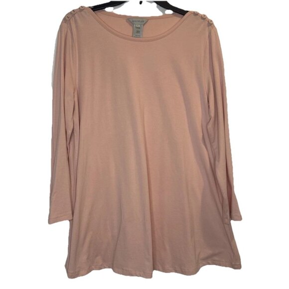 Multiples Women’s Pink Button Accent 3/4 Sleeve Knit Tunic Blouse Top Sz L NEW - Picture 1 of 10